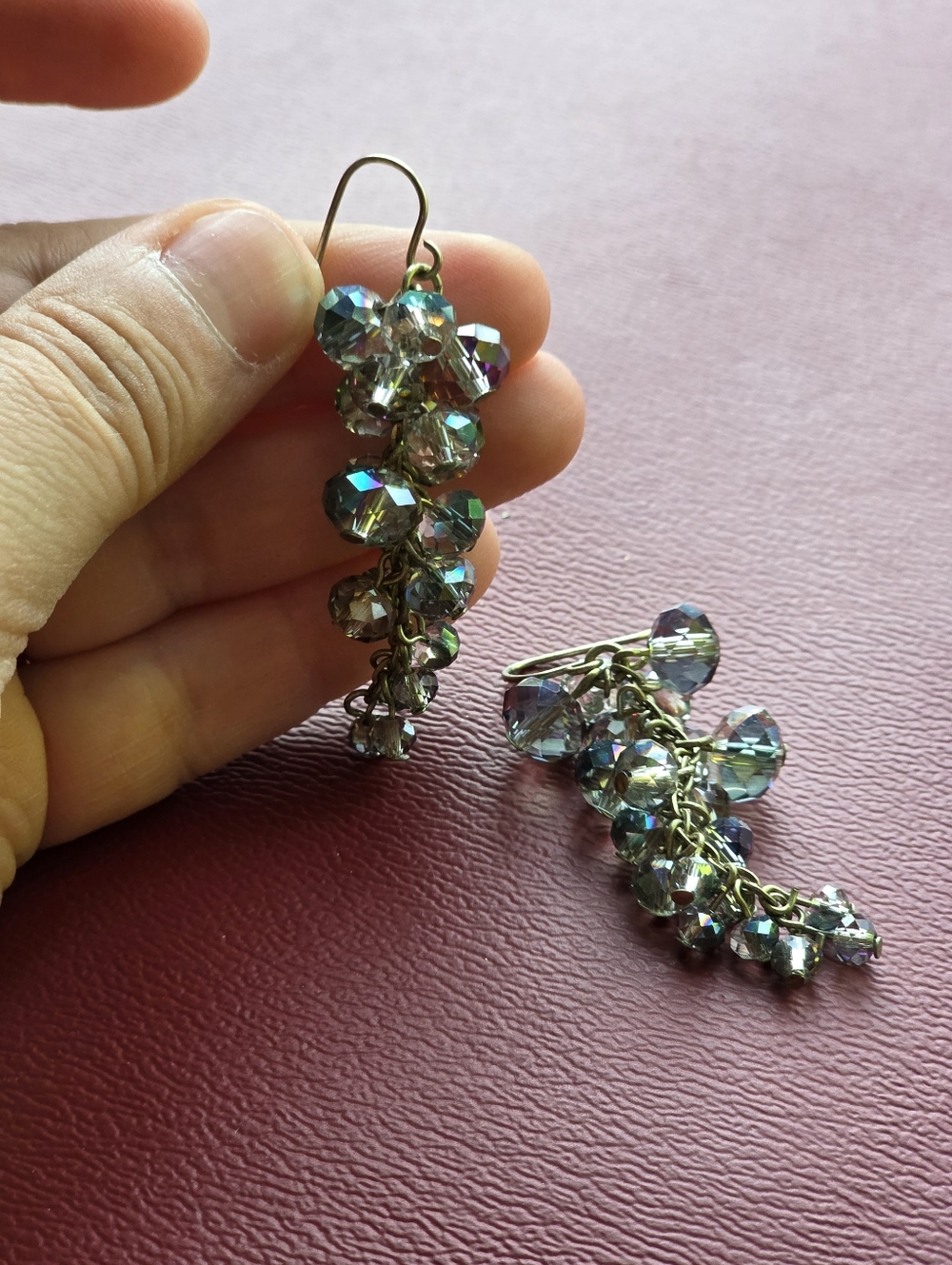 Crystal Cluster Dangle Earrings - Iridescent Blue